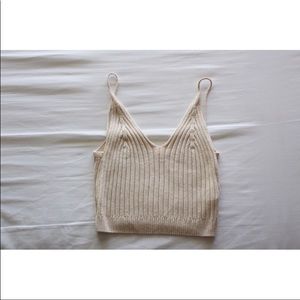 Cream Ribbed Spaghetti Strap Tank Top